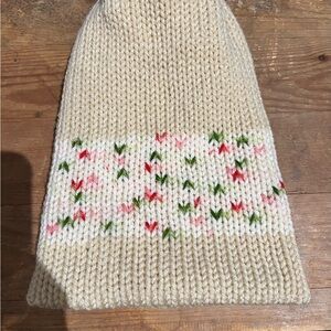 Handmade Knit Beanie with Floral Pattern